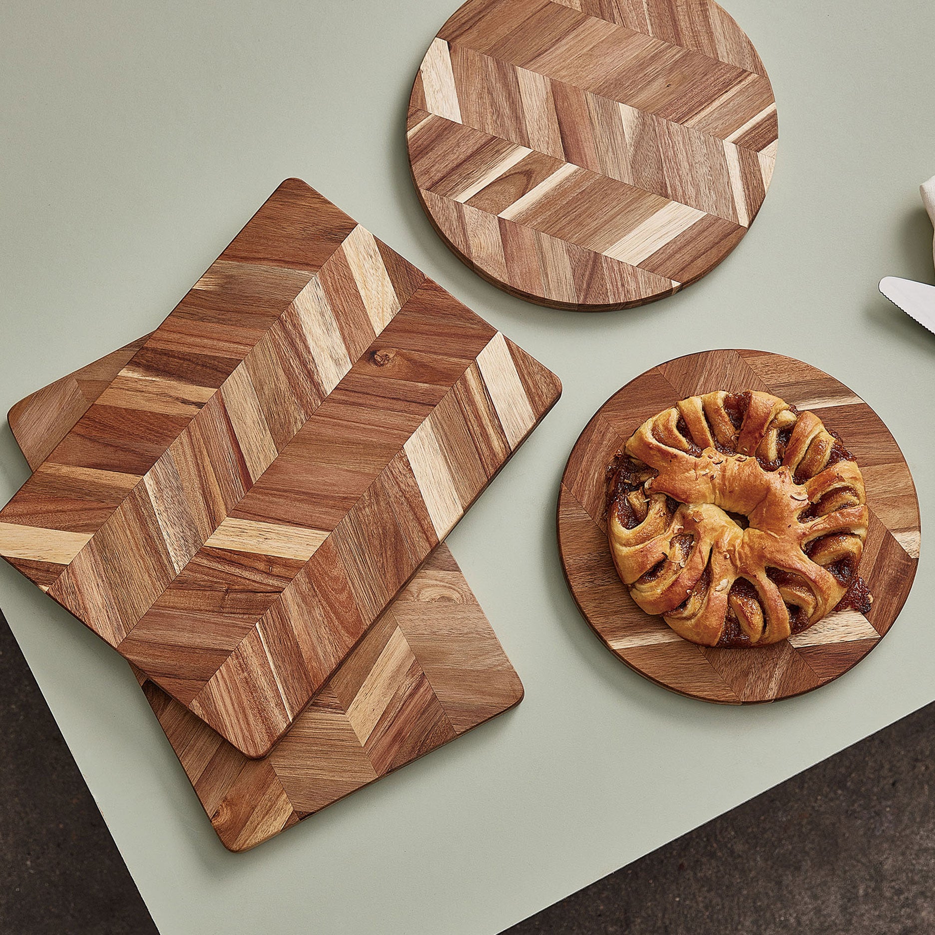 Skærebræt rundt sildebensmønst